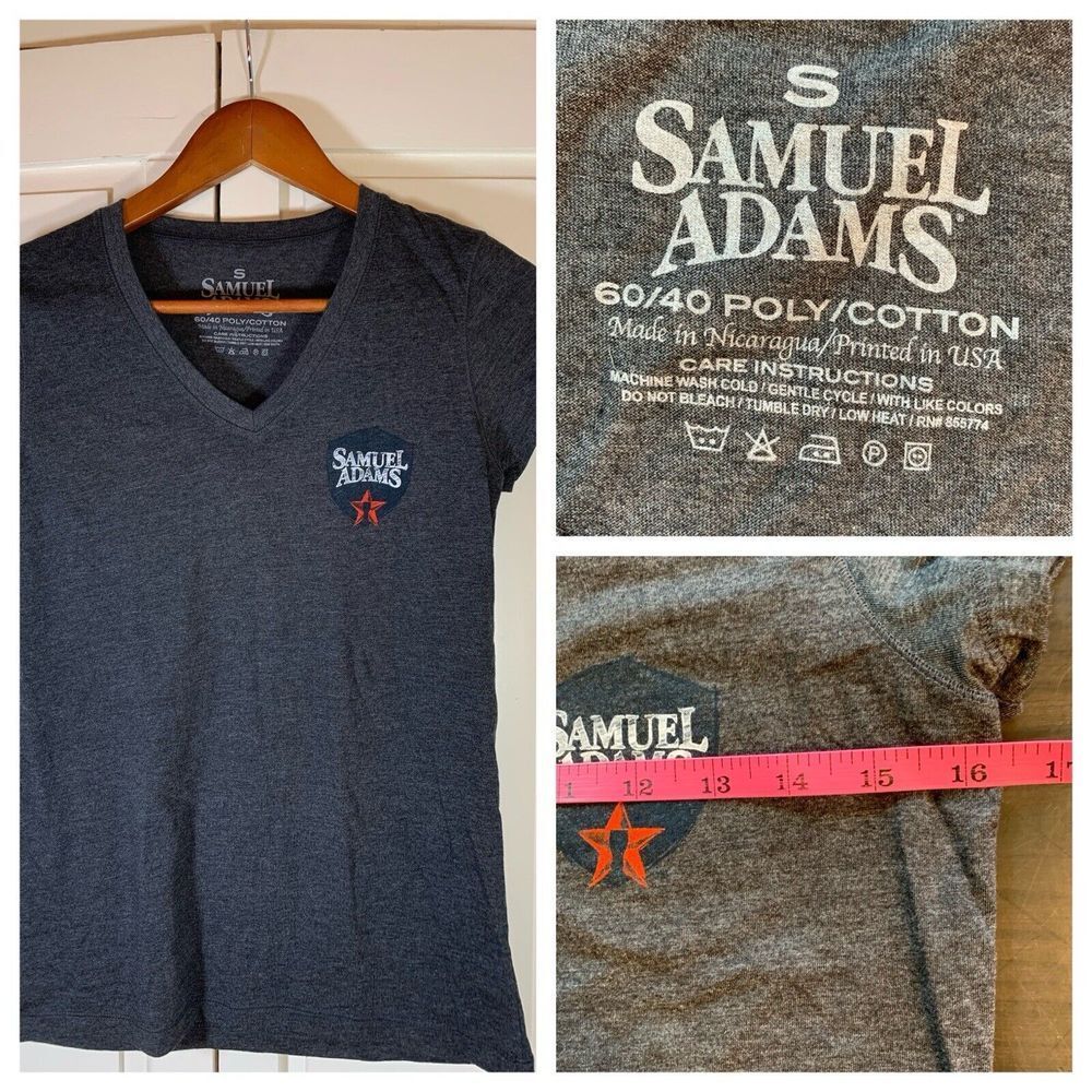 Samuel Adams Shirt Women's Small Gray Spell‎ Out Logo Beer Bartender Boston